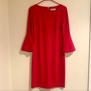 Red bell cuff mid length dress - size 6